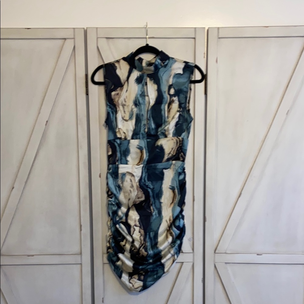 Abstract Blue and Cream Mini Dress